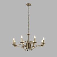 Lampadario Industrial-Nordico Ascot Acciaio Ottone 8 Luci E14