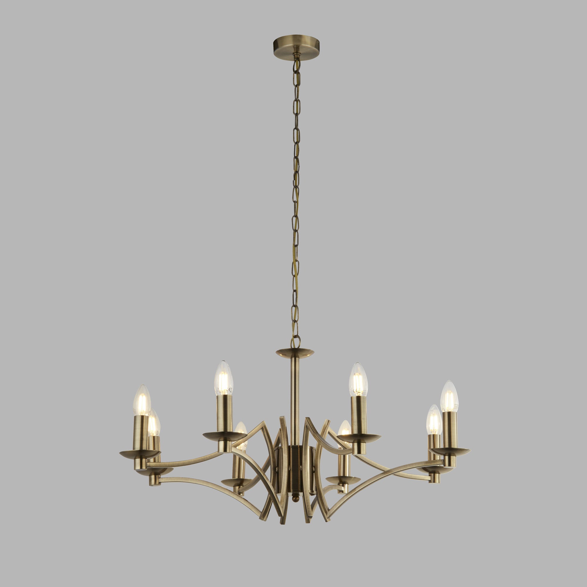 Lampadario Industrial-Nordico Ascot Acciaio Ottone 8 Luci E14