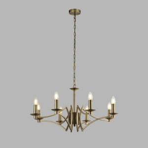Lampadario Industrial-Nordico Ascot Acciaio Ottone 8 Luci E14