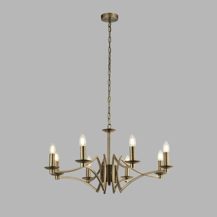 Lampadario Industrial-Nordico Ascot Acciaio Ottone 8 Luci E14