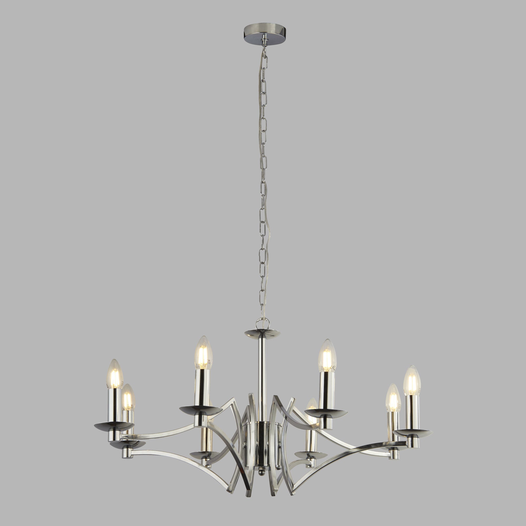 Lampadario Industrial-Nordico Ascot Acciaio Cromo 8 Luci E14