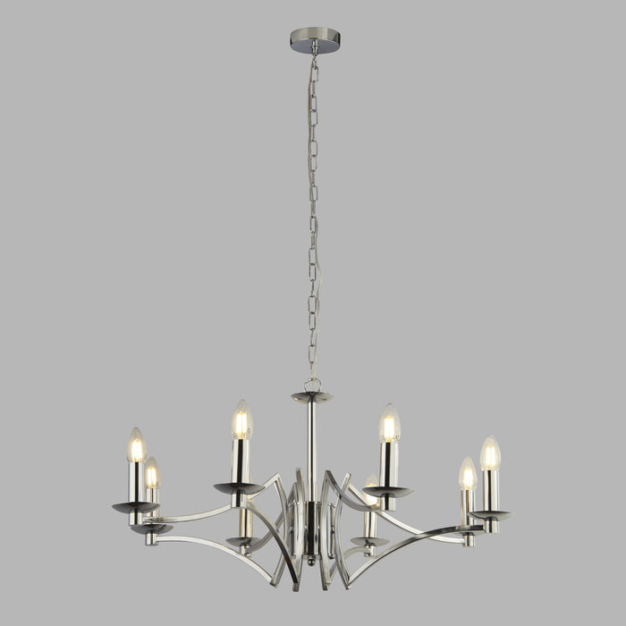 Lampadario Industrial-Nordico Ascot Acciaio Cromo 8 Luci E14