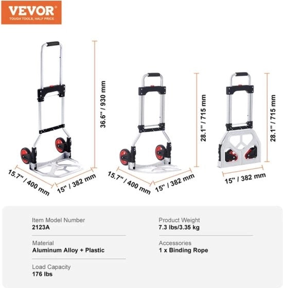 Carrello trasportatore pieghevole - Capacità di carico 80kg - Manuale - Magazzino