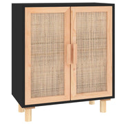 Buffet credenza cassettiera armadio mobile contenitore organizer per cucina soggiorno salotto 60 x 30 x 70 cm legno massello di pino e rattan nero naturale 02_0035966