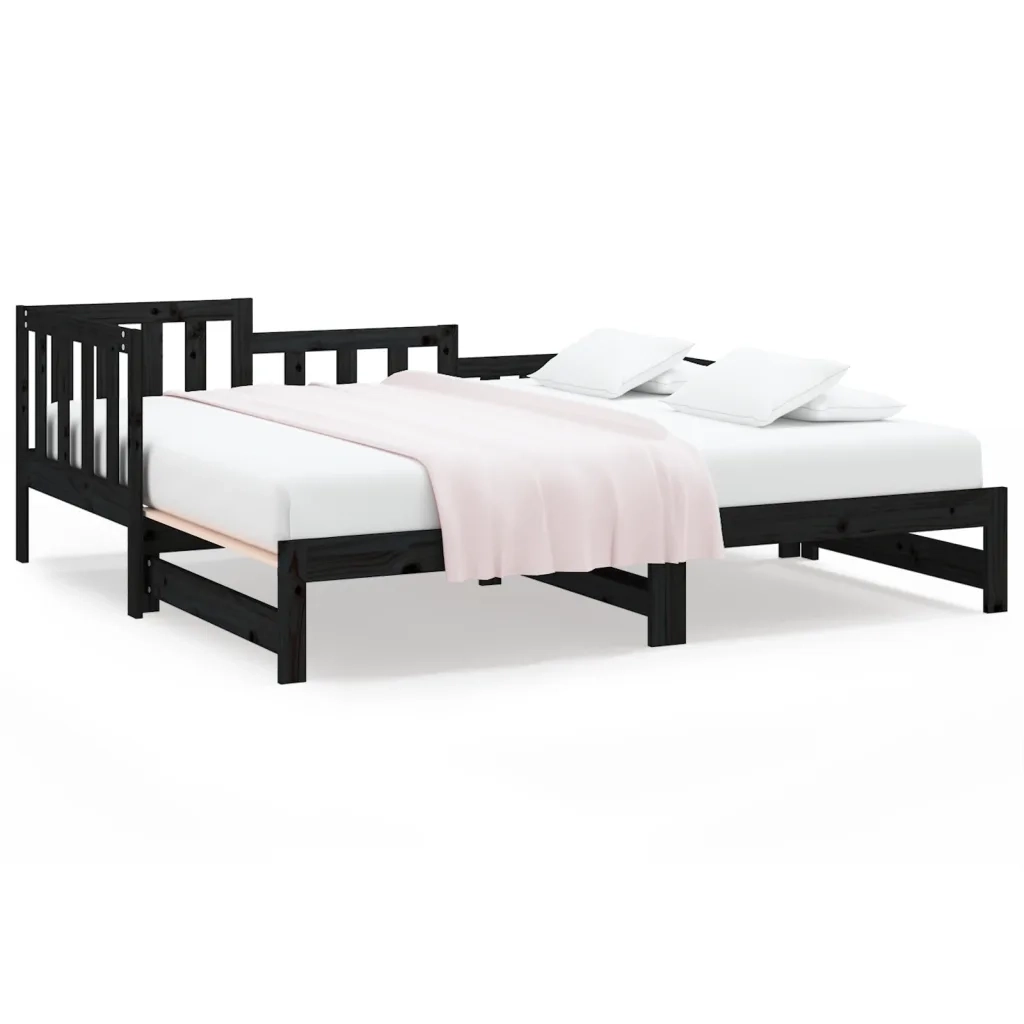 Letto singolo | Letto per adulti | Dormeuse Estraibile Nera 2x(90x190) cm Legno Massello di Pino