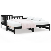 Letto singolo | Letto per adulti | Dormeuse Estraibile Nera 2x(90x190) cm Legno Massello di Pino
