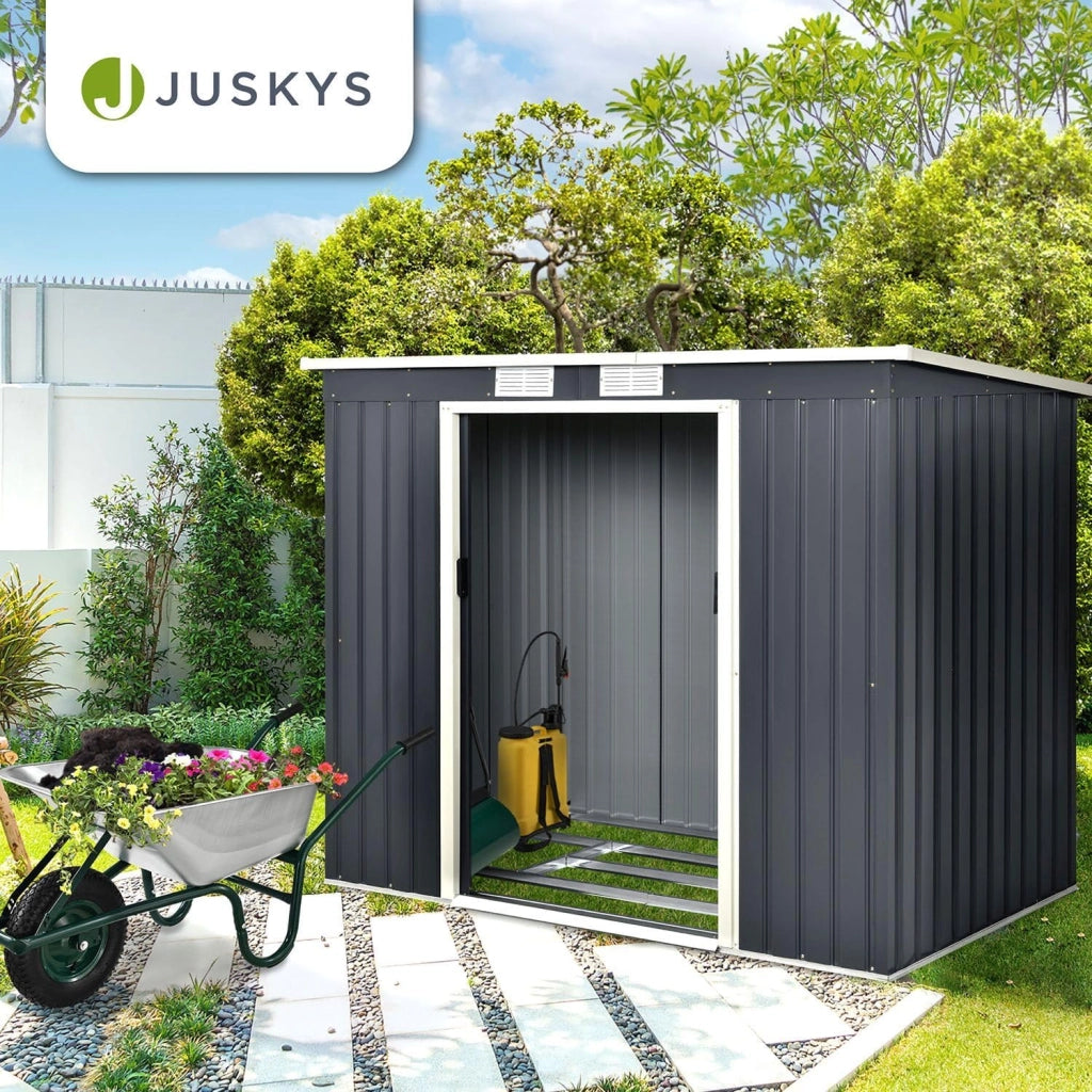 Casetta per attrezzi in metallo M 4 m³ con tetto a uno spiovente, porta scorrevole e fondamenta - 213 × 130 × 173 cm - antracite - Capanno per attrezzi in acciaio Casetta da giardino