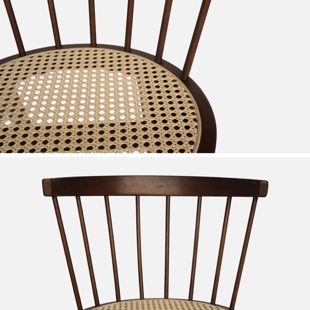 Set di 4 sedie in legno e paglia, marrone scuro