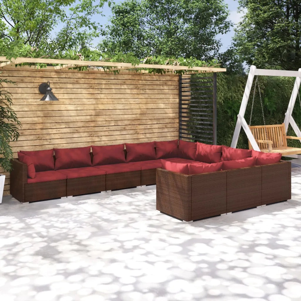 Set Divani da Giardino 10 pz con Cuscini in Polyrattan Marrone cod mxl 35198
