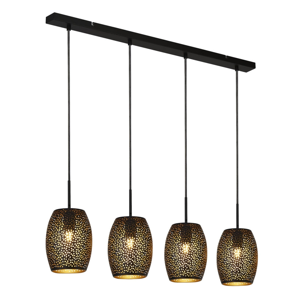 Lampadario Contemporaneo Laser Acciaio Nero Oro 4 Luci E27