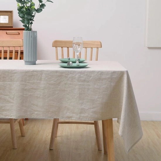 Tavolo coprente in lino beige, 100% lana francese, duraturo, copertura per protezione del piano, anti macchia, lavabile, tovaglie da tavolo boho per uso interno ed esterno (beige, 140 × 160 cm)