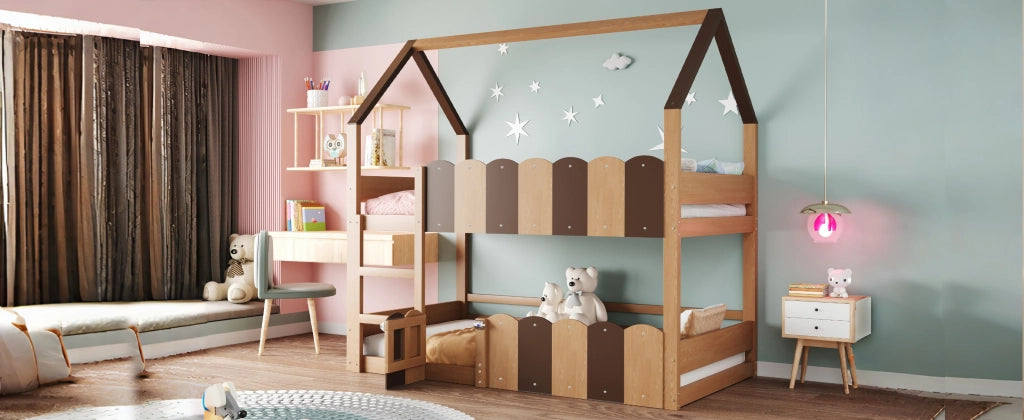 letto a castello in legno colore legno naturale 90 x 200 cm