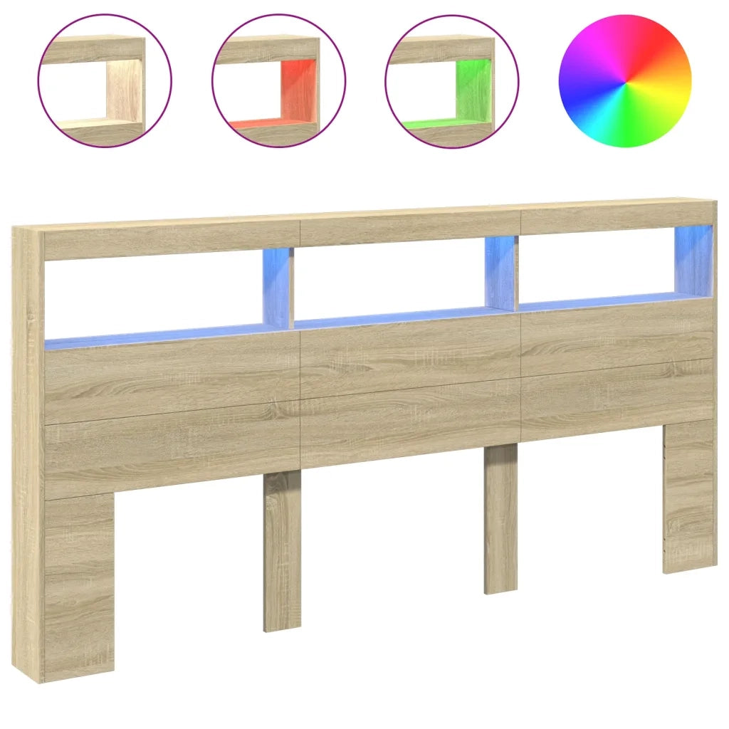 Testiera con Contenitore a LED Rovere Sonoma 200x17x102 cm 839219