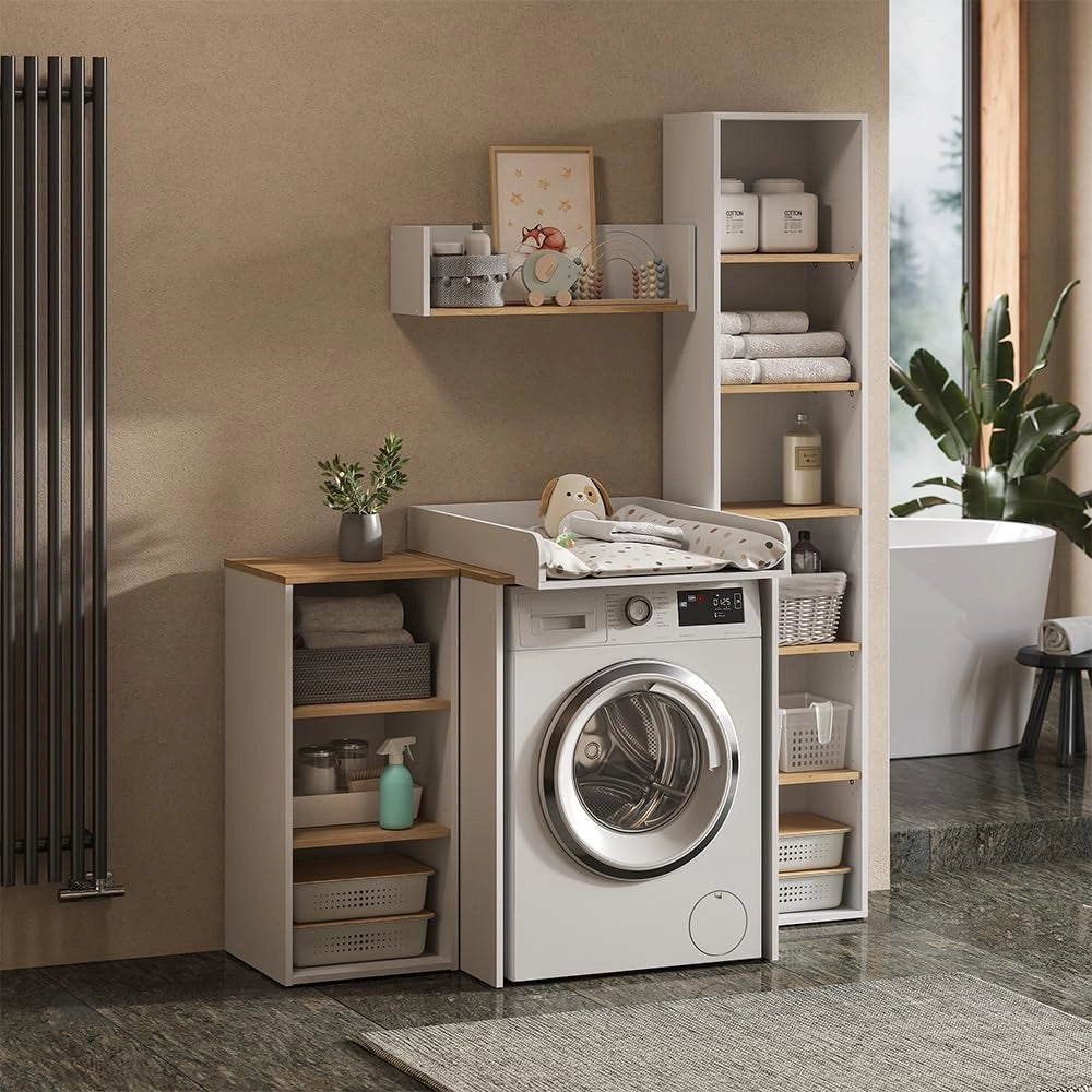 Armadio per il bagno Viktor, Bianco/Artisan, 40.2 x 188.6 cm, utilizzabile per la conservazione verticale di accessori da bagno