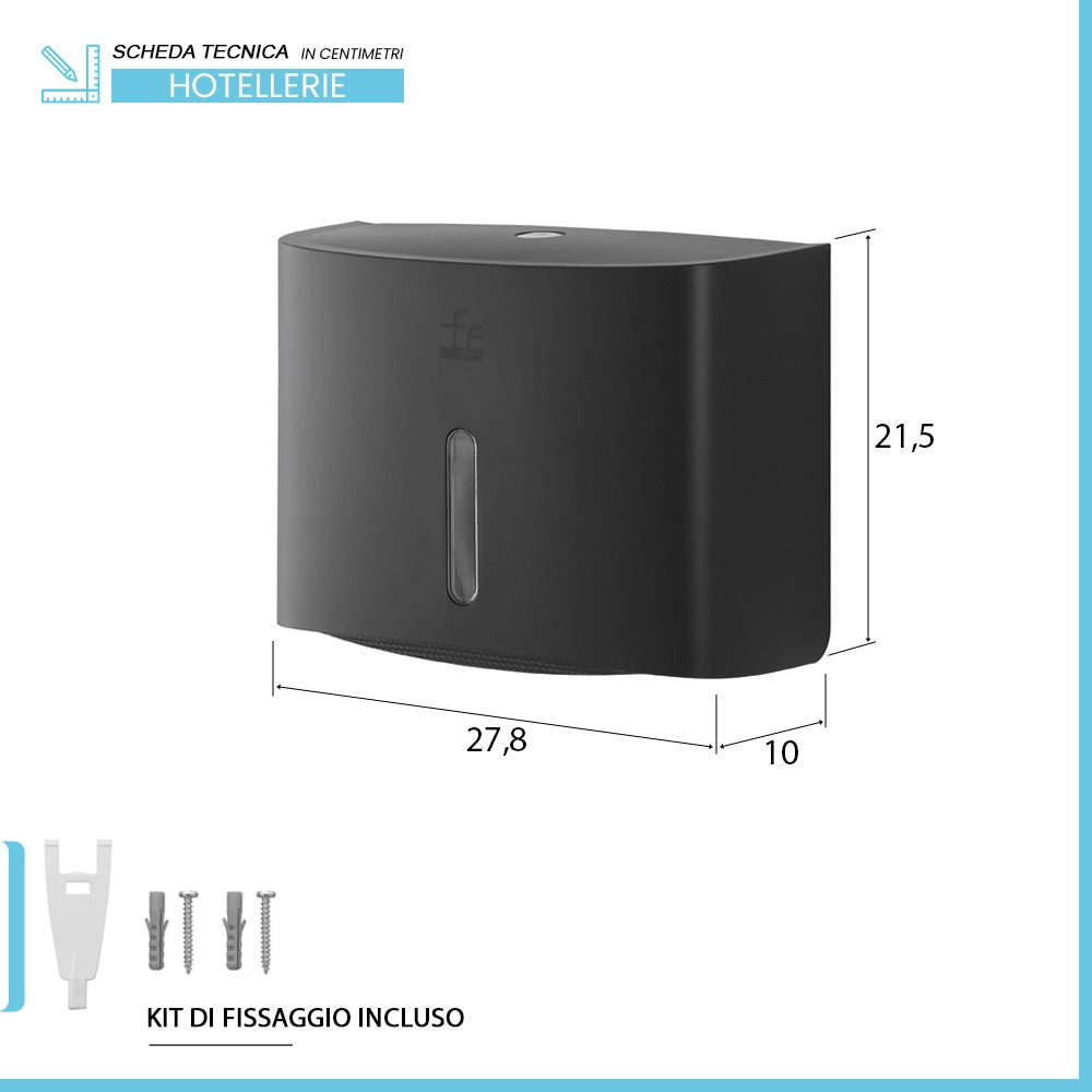 Distributore di salviette max 200 pz per carta piegata in ABS nero