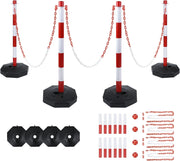 4 pali di intercettazione parcheggio con 4 catene di intercettazione da 140 cm, in plastica, per controllo traffico parcheggio