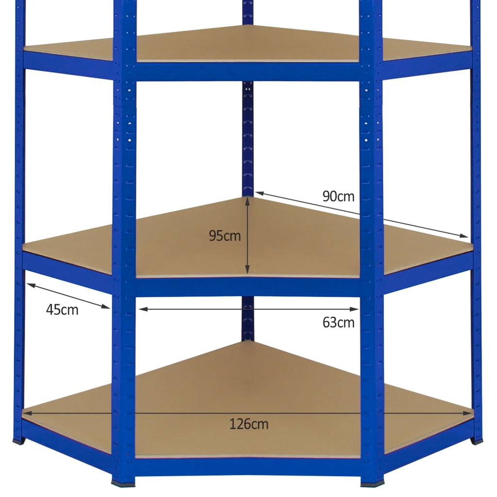 Scaffale ad Angolo in Acciaio Senza Bulloni T-Rax Blu Largo 90cm per Garage