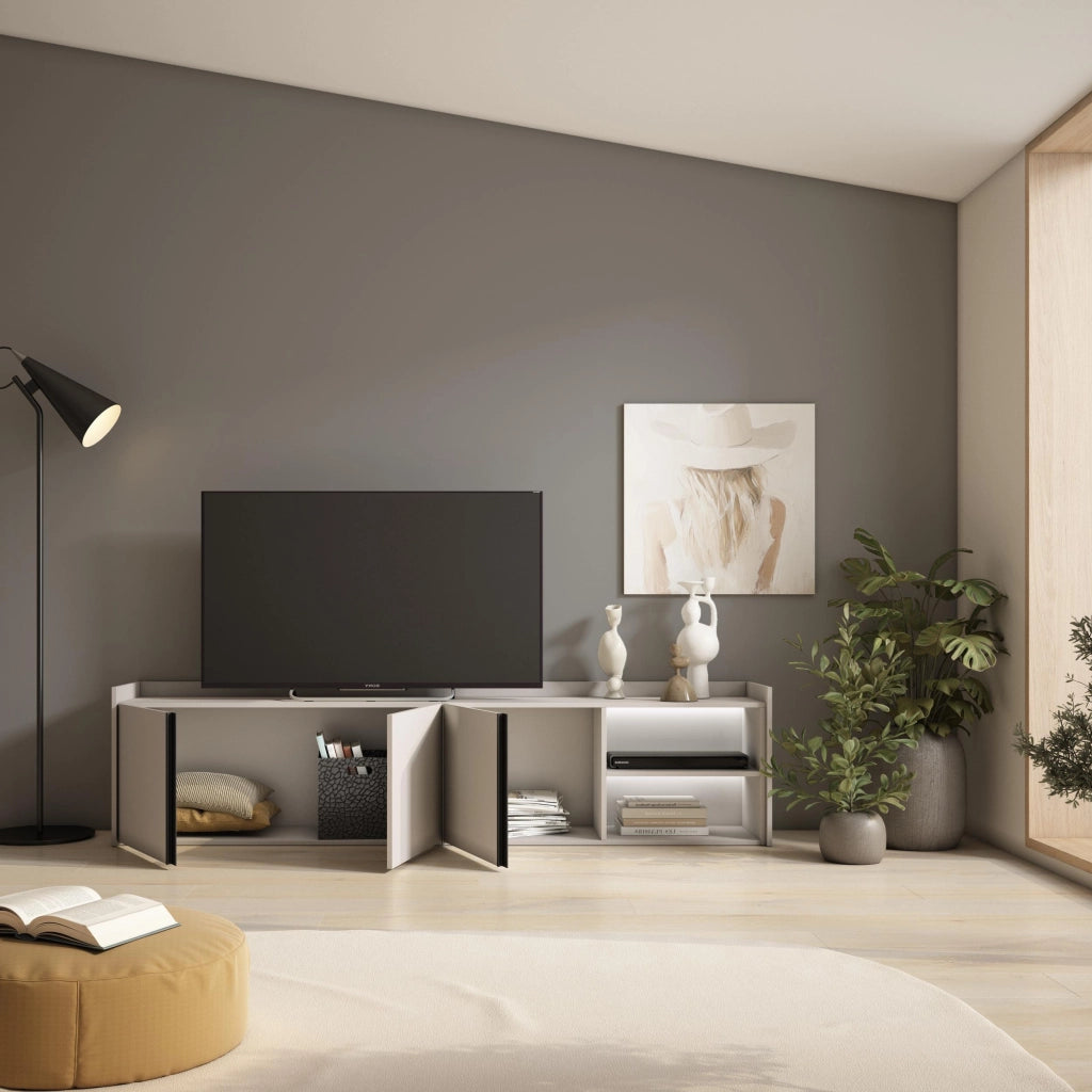 Mobile TV Soggiorno, 207x50x35 cm, Per TV fino a 80", LED, Beige
