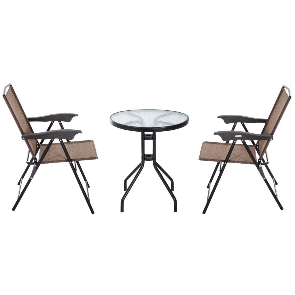 EasyComfort Tavolino con 2 Sedie Set Mobili 3pz Pieghevole Regolabile Esterno Textilene Marrone