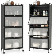 Credenza Cucina a 5 Livelli, Scaffale da Cucina in Piedi su Ruote, Mobile Cucina Dispensa con Ante in PC, con Protezione Antiribaltamento, 60 x 32 x 154 cm, 3 Colori (Nero)