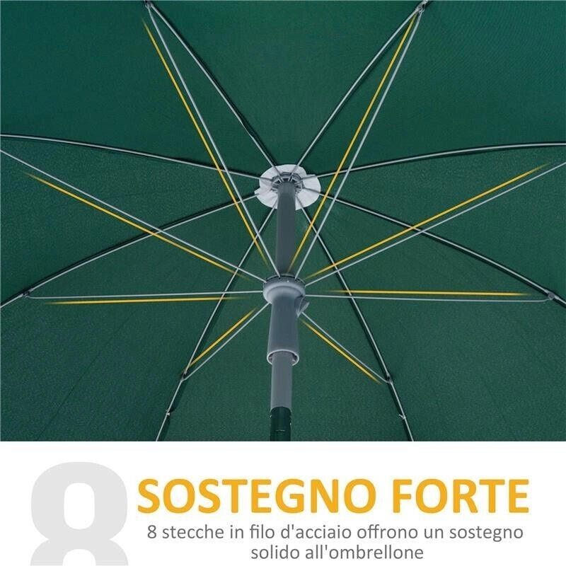 OMBRELLONE PORTATILE 220 CM CON TETTUCCIO INCLINABILE IN POLIESTERE VERDE SCURO