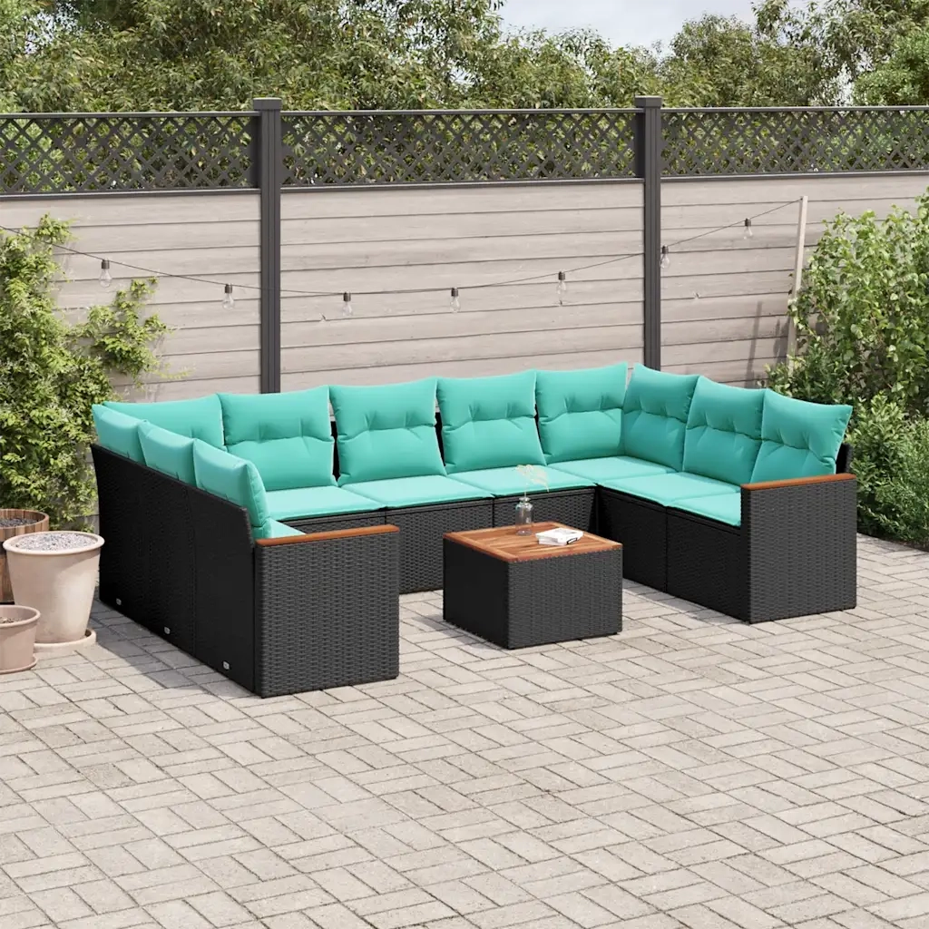 Set Divani da Giardino 10 pz con Cuscini Nero in Polyrattan 3226281