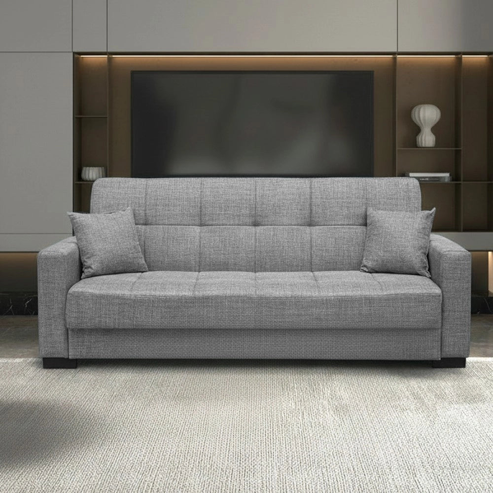 Divano 3 posti funzione letto contenitore NewMalpensa in tessuto grigio 225x88x94h