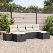 Set Divano da Giardino con 6 Pezzi e Cuscini Nero Rattan Polimerico