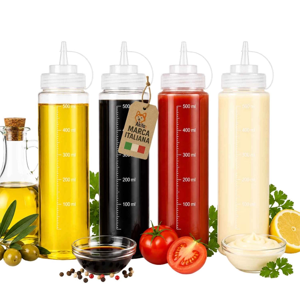 Akitaink Set 4 Bottiglie Squeeze per Salse 500 ml Dosatrici