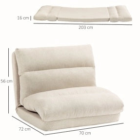 Sedia da pavimento pieghevole 70x72x56 cm con schienale reclinabile a 6 posizioni in poliestere beige