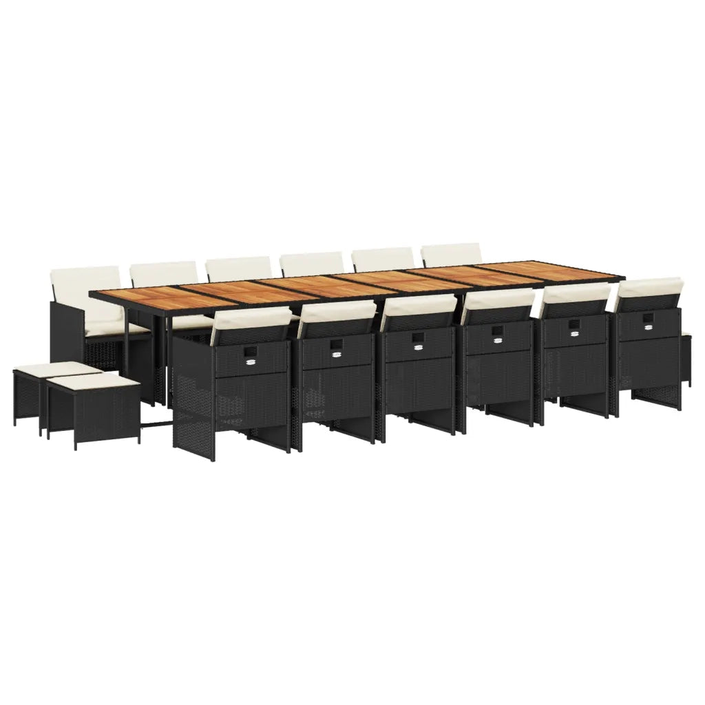 Set da Pranzo da Giardino 17 pz con Cuscini Nero in Polyrattan 3277778