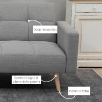 Divano Letto Matrimoniale con Tessuto Traspirante Effetto Lino e Schienale Regolabile, 205x88x80 cm, Grigio