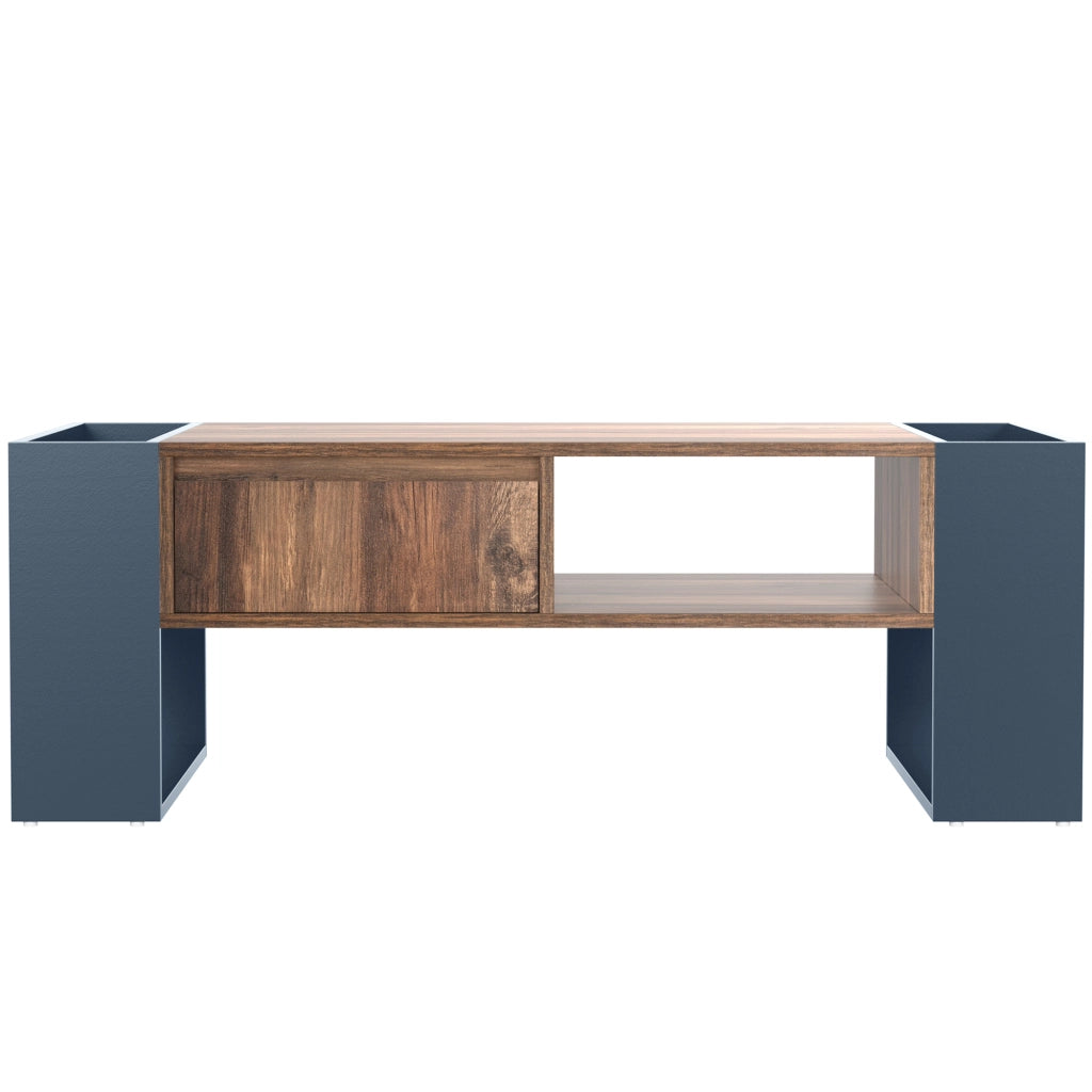 Tavolino da Caffè con 1 Cassetto senza Maniglia; 3 Vani e Contenimento su Due Lati; Stile Moderno; in Pannello Truciolare; 111×60×40 cm; Nero Grigio