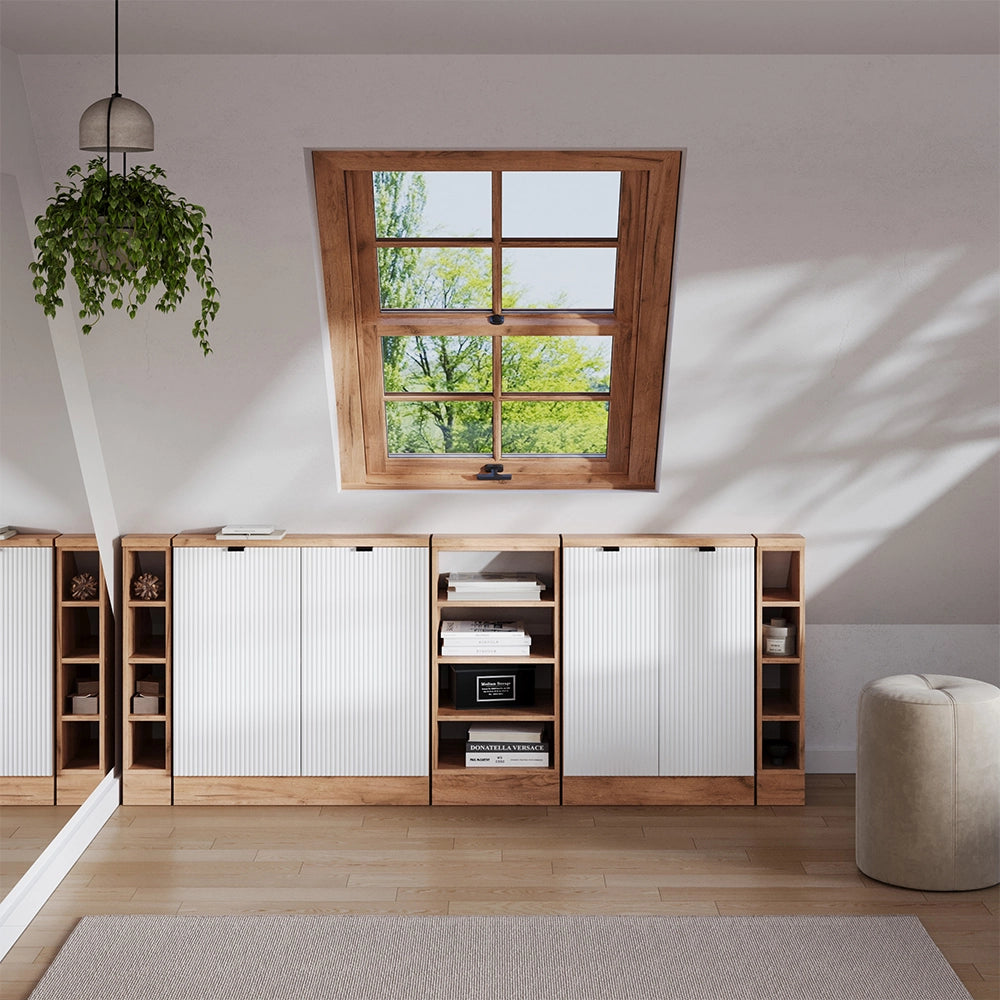 Set di mobili sottotetto Rion Ondulazione bianca/Rovere dorato 210 cm Set di 5 Vicco