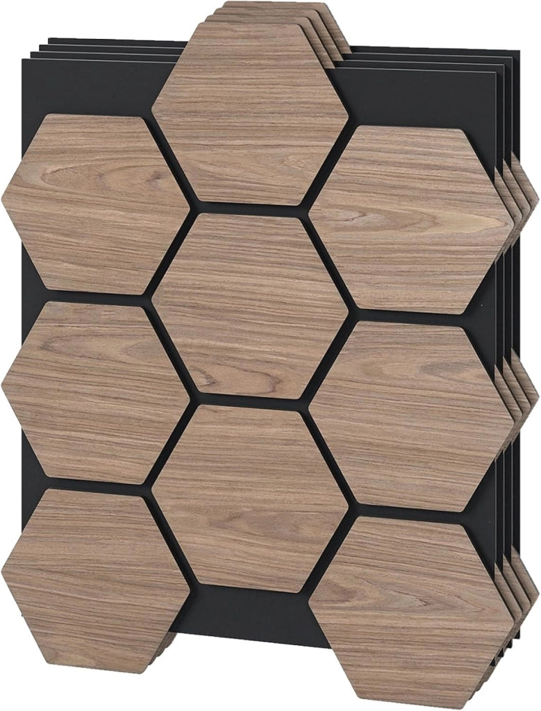 Pannello Fonoassorbente 4 Pezzi, Pannelli Acustici per Pareti, 81 x 66 cm con 9 Tavoletta Esagonali in Legno, Decorazione d’Interni, per Riduzione Rumore, 2,1 m²