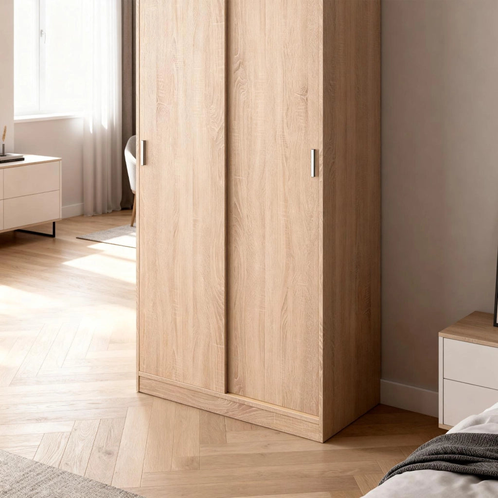 Armadio Guardaroba Vestiti 2 Ante Scorrevoli 1 Ripiano Con Barra Appendiabiti Salvaspazio Ideale Per Arredare Camera Da Letto Stanza Matrimoniale Cameretta 200 x 100 x 50 Cm Rovere Canadese