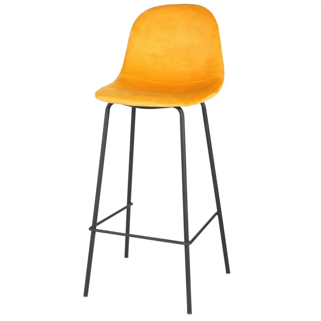 Set di 4 sgabelli da bar con schienale in velluto giallo e struttura in metallo collezione LALY - Stile industriale