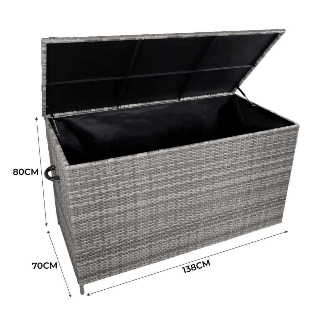 Rattan Box da giardino Grigio Grande 138cm Cassapanca per cuscini 582L