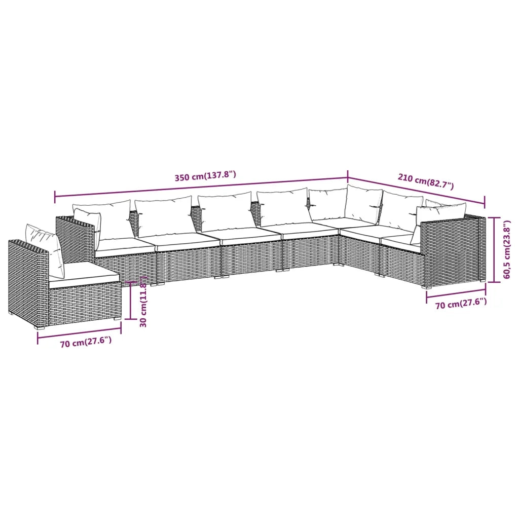 Set Divani da Giardino 8 pz con Cuscini in Polyrattan Marrone cod mxl 39032