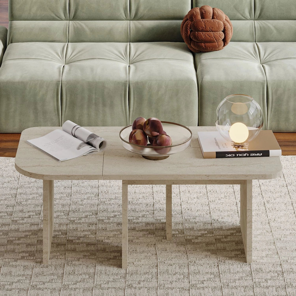 Set di tavolini in legno "Iris" - 90 x 45 x 35 cm - Travertino