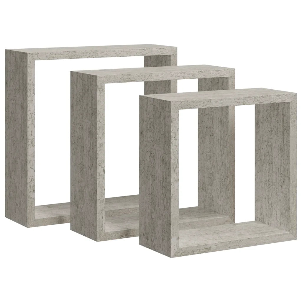 3 pz Mensole a Cubo da Parete | Mensola sospesa Grigio Cemento