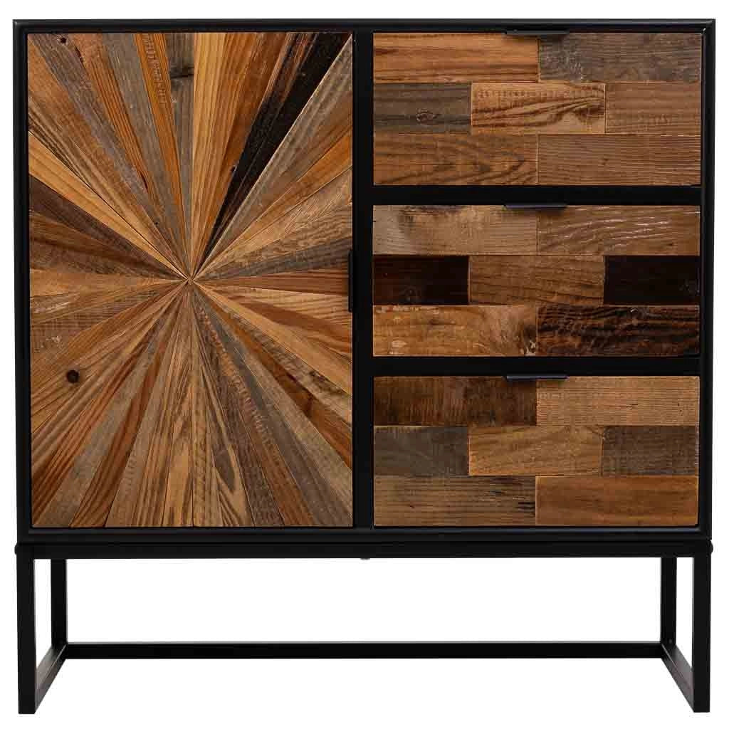 Mobile da ingresso in legno e metallo con 1 anta e 3 cassetti marrone 80x34x80