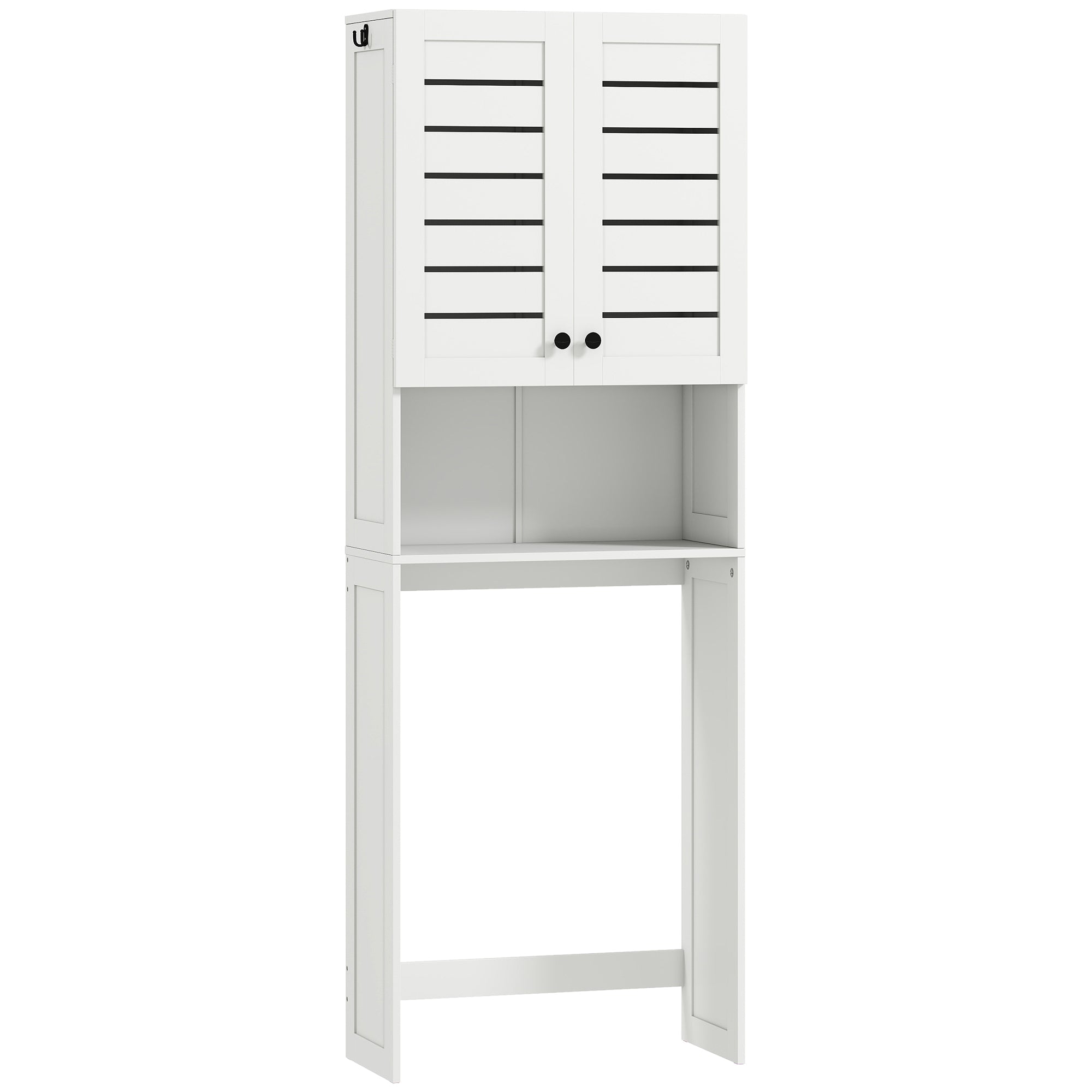 Mobile Sopra WC 67x31.5x190 cm con Armadietto a 2 Ante e Ripiano Aperto in Legno Bianco