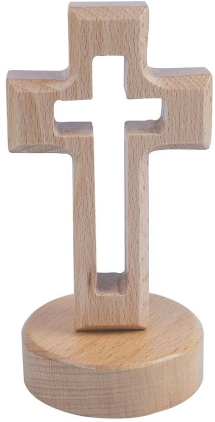 Crocifisso in Legno con Disegno a Croce - Crocifisso in Posizione Verticale - Decorazione per Scrivania - Base Magnetica per Collegamento - Bellezza Unica
