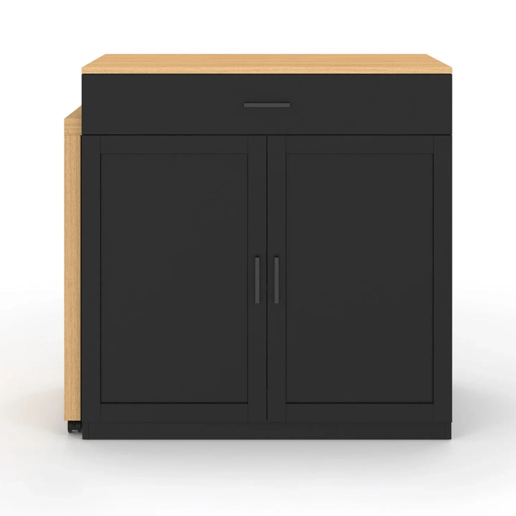 IDMarket - Isola centrale VITO 94-155 cm in legno nero con tavolo da pranzo integrato allungabile in finitura faggio