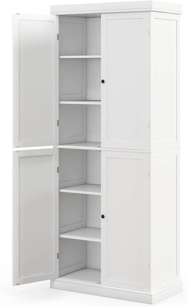 Credenza da Cucina, Mobile da Cucina Moderno con 6 Ripiani, 2 Ripiani Regolabili, per Cucina, Sala da Pranzo e Soggiorno, 76 x 40 x 184,5 cm (Bianco)