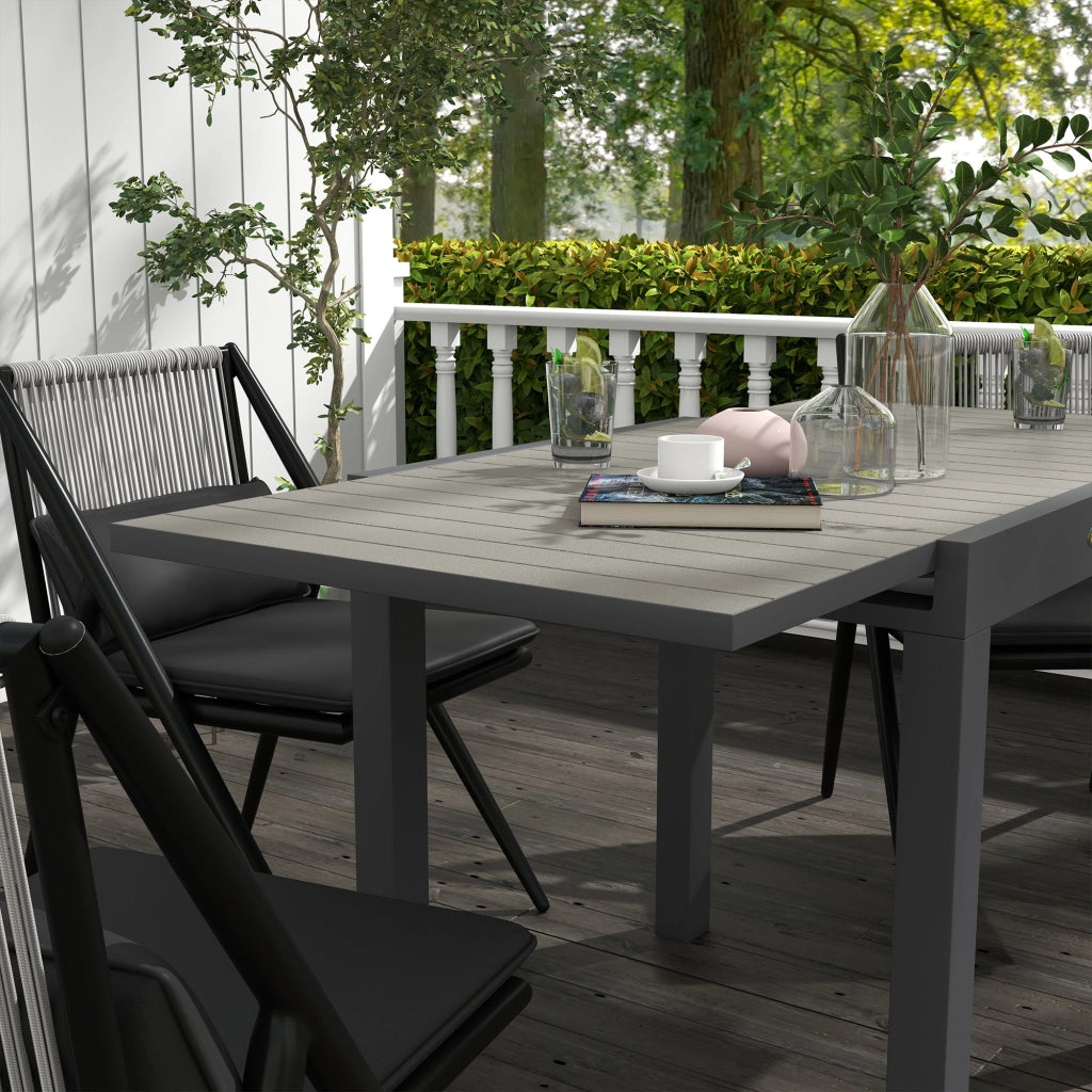 Tavolo da Giardino Allungabile per 4-6 Persone con Piano a Doghe, in Alluminio, 81/162x80x75 cm, Grigio