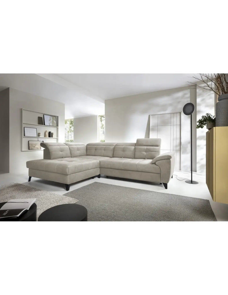 Divano ad angolo Beige 5 posti angolo sinistro con contenitore integrato INFERNO
