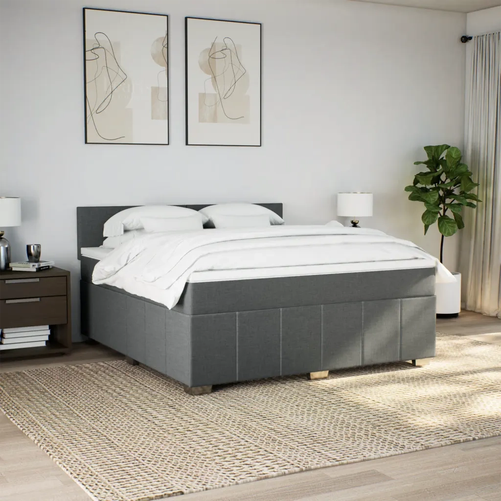 Giroletto a Molle con Materasso Grigio Scuro 180x200 cm Tessuto