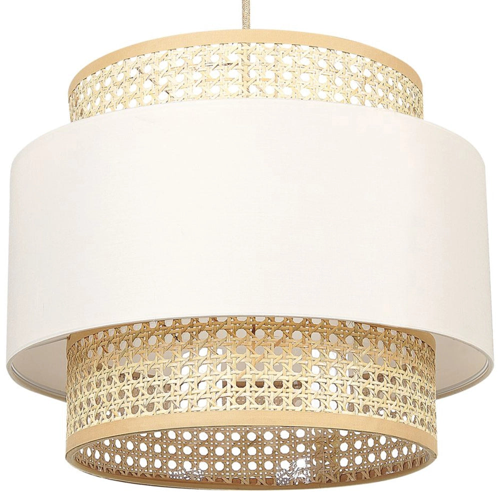 Lampada a sospensione beige rattan naturale paralume in poliestere boho illuminazione lampadario